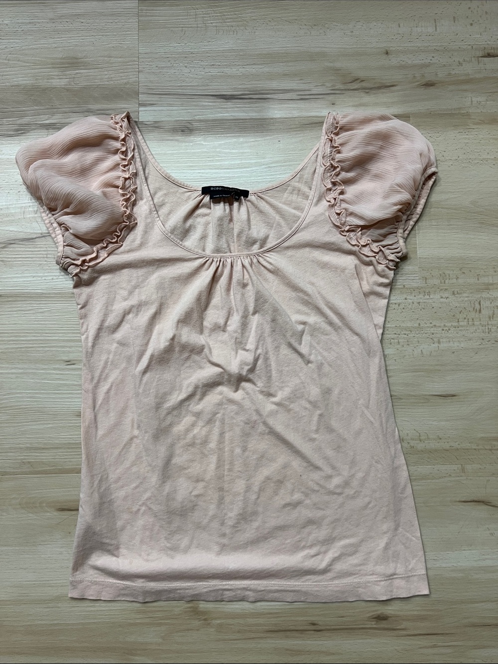 BCBGMaxAzria Pale Blush Puff Sleeve Scoop Neck Blouse